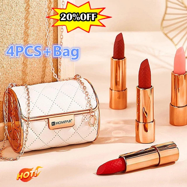 4x Velvet Matte Lipstick Set with Glamour Chain Pouch Gift 2023 AU