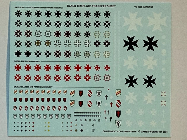 40K WARHAMMER SPACE Marine Primaris Black Templars Transfer Decal Sheet ...