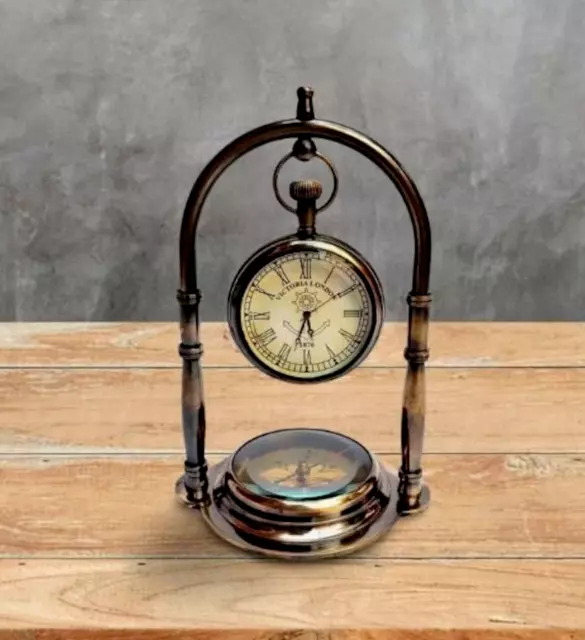 Horloge de Table de bateau nautique en laiton, boussole Antique, horloge...