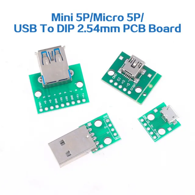 5Pcs Micro Mini USB Connector Interface To 2.54mm DIP PCB Adapter Breakout Bo-$v