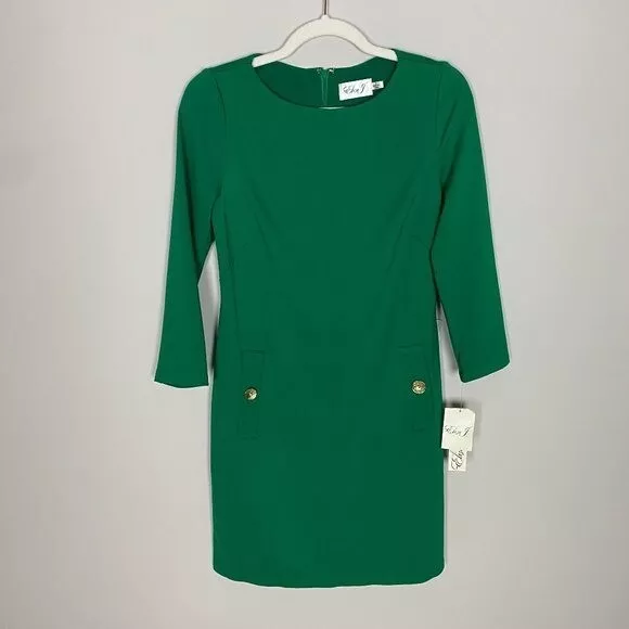 Eliza J Sheath Dress Womens Size 2 Green Career Holiday 3/4 Sleeve