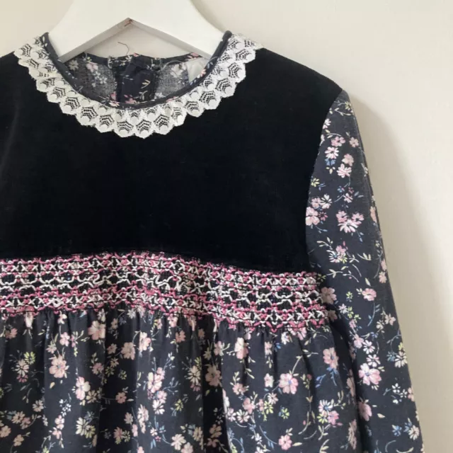 Abito da festa vintage per ragazze floreale velluto giogo affumicato circa 7-8 nero