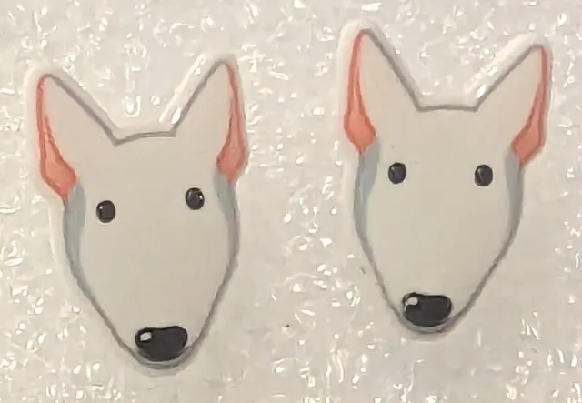 Bull Terrier Dog Cartoon Face Teeny Tiny Flat Acrylic Stud Earrings Jewelry