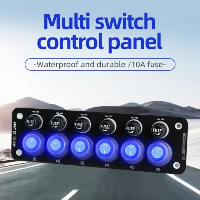 6 Gang LED Schalttafel Schaltpanel Kippschalter 12V/24V Für Auto Boot Schalter