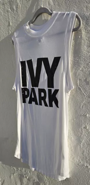 Ivy Park Womens Tank Top Medium White Black Logo Muscle Tee Drop Sleeve Soft 3