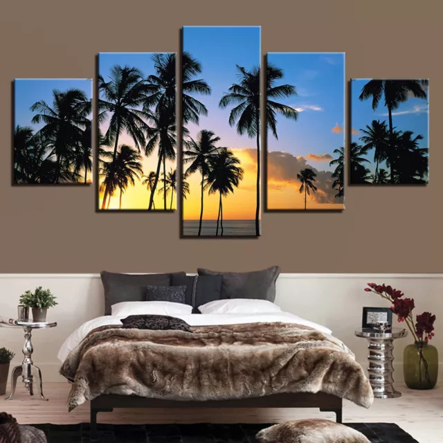 Sea Beach Palm Trees Sunset Landscape Canvas Prints Painting Wall Art Home Decor