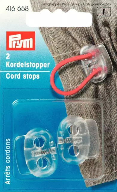 Prym 2 Arrêts de Cordon Deux Trous Transparent 416658