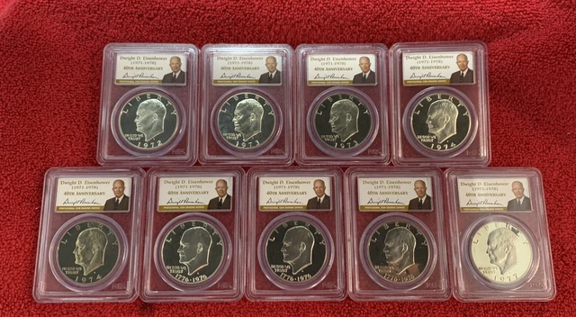 (9) 1972-1977 Eisenhower Silver & Clad Dollars $1 PCGS PR69 DCAM San Francisco