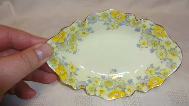 Vintage Attractive Crown Staffordshire Bonbon Dish - Yellow Flowers 3