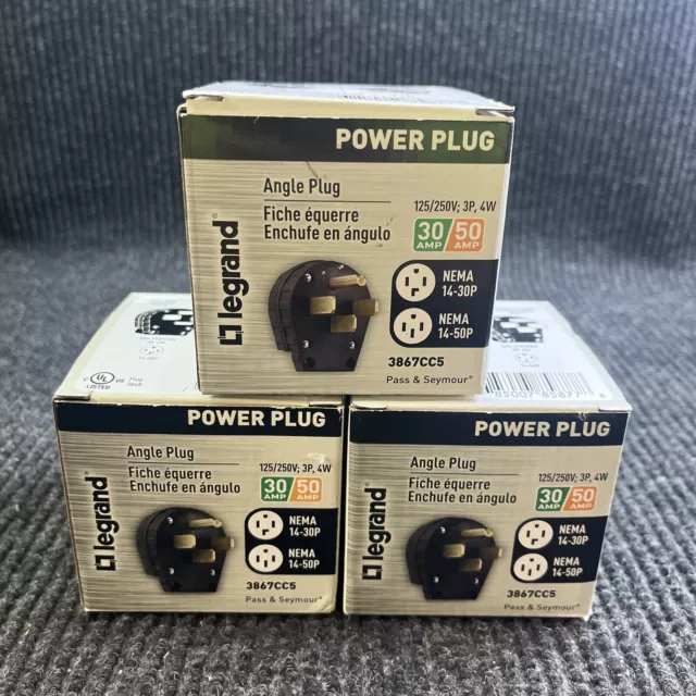 🔥3 Pass & Seymour 3867CC5 30A/50A 125/250V Dual Power Range Dryer Angle Plug