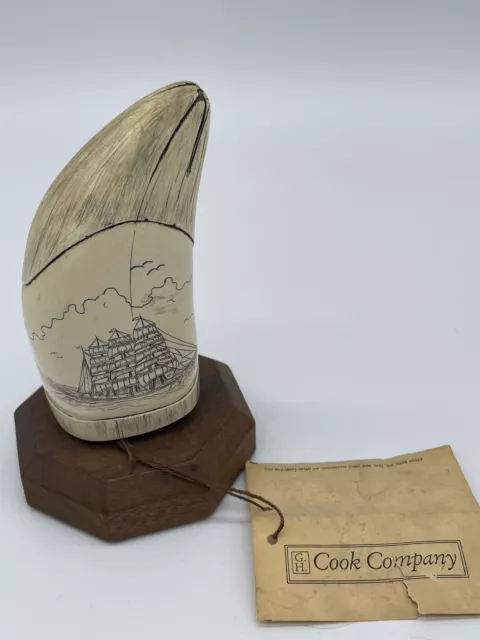 Faux Sperm Whale Tooth "Falls Of Clyde" Scrimshaw Resin,, Museum Quality