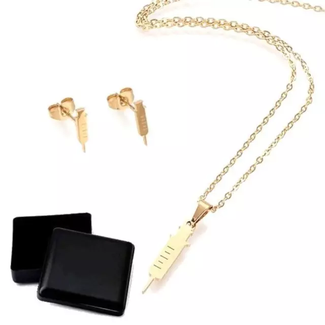 Coffret cadeau pour femme - Ensemble collier et boucles d'oreilles seringue infi