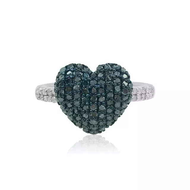 Bague de promesse en forme de dôme avec diamant naturel bleu taille ronde...