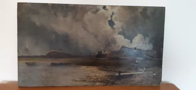 Ancien Tableau Huile XIXe Siècle Paysage