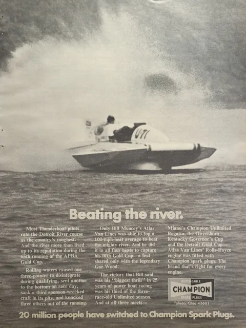 Champion Spark Plugs Boating The River Detroit Racing Vintage Print Ad 1972