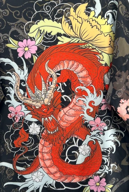 Japanese Short Kimono Mens Size XL Ryujin Shinto Red Dragon God Haori Shirt
