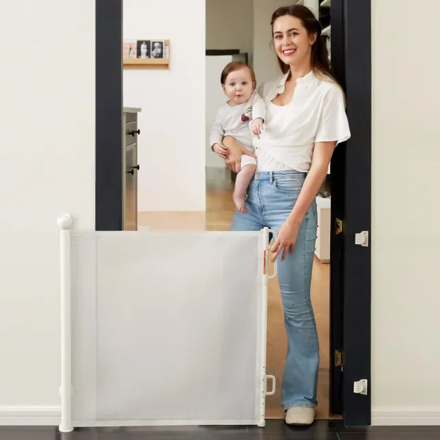 Retractable Baby Gate 33" Tall Expands to 55" Wide Indoor Outdoor Child Safety