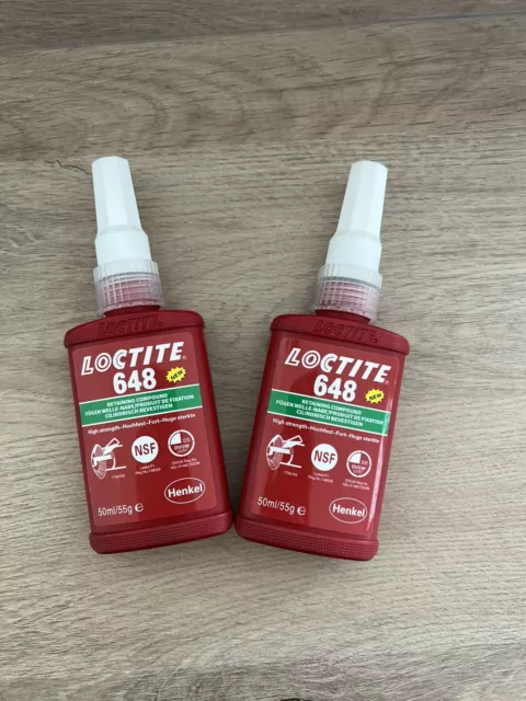 x2 Loctite 648 50ml - High Strength Retaining Compound Glue Bolt - UK STOCK