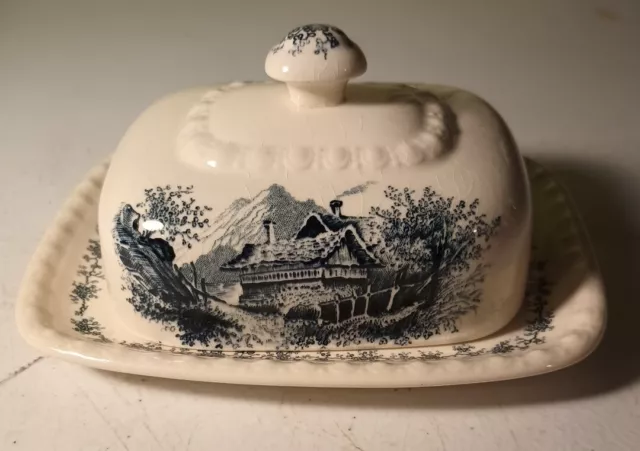 Vintage Villeroy & Boch Mettlach Engadin Blue Covered Butter Dish France