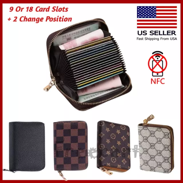 Mens Womens Wallet Credit Card Holder Leather RFID Blocking Zipper Pocket Purse