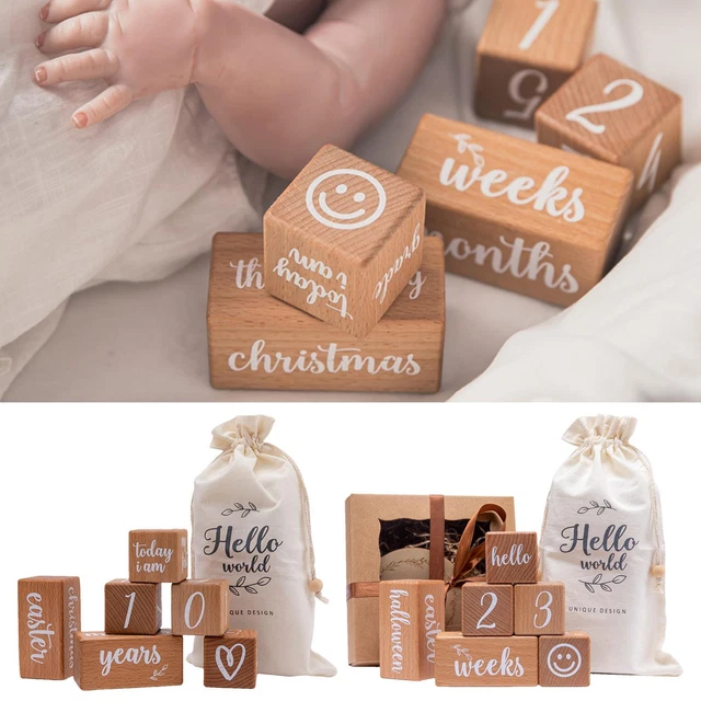 Baby Wooden Digital Milestone Blocks Commemorative Baby Growth Record Card