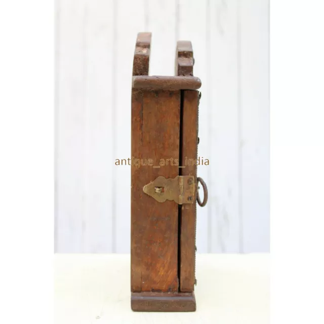 Wall Mounted Key Holder Hand Crafted Brass Fitted Wooden Key Holder with 2 hooks 4