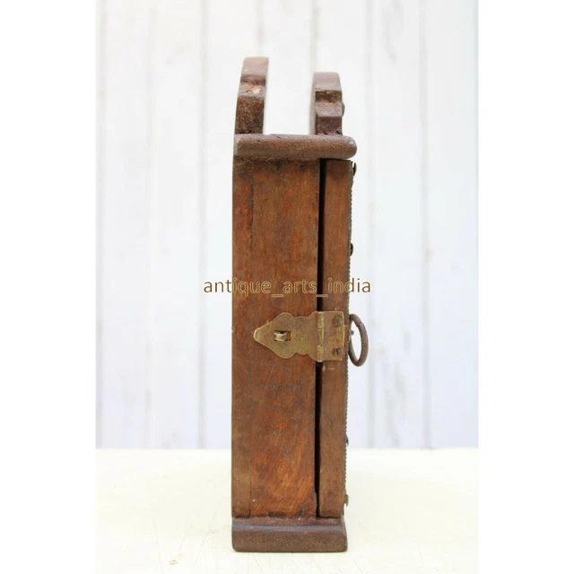 Wall Mounted Key Holder Hand Crafted Brass Fitted Wooden Key Holder with 2 hooks 4