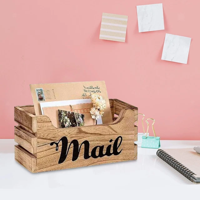 Porte-Lettres Mural En Bois Rétro Avec Crochets - Organisateur Courrier Et Clés Blanc 12 Pouces