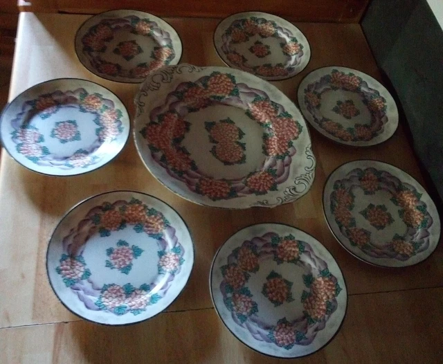 Service à Gâteau En Porcelaine Allemande Vintage - Assiette Et Plat à Tarte Motif Fleurs