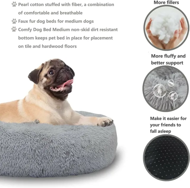 Enlite Calming Donut Cat & Dog Bed in Shag Faux Fur Fits Small Medium Large Pets 3