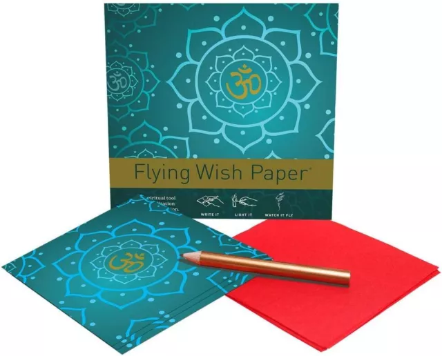 Flying Wish Paper - Write it, Light it, & Watch it Fly, GOLDEN OM, 5" x 5", Mini