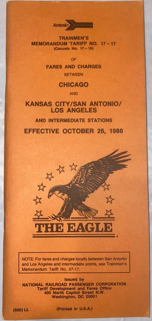 Vintage Amtrak Railroad Memorabilia Trainmen's Memorandum Tariff Booklet 1986