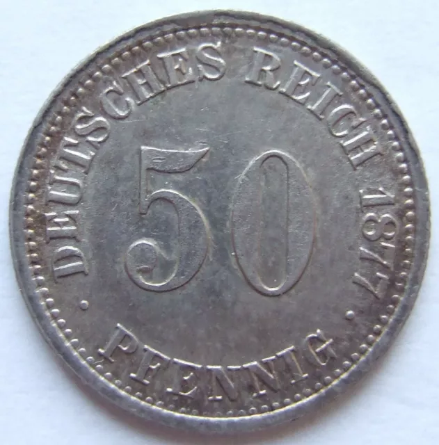 Münze Deutsches Reich Kaiserreich Silber 50 Pfennig 1877 J in fast Stempelglanz