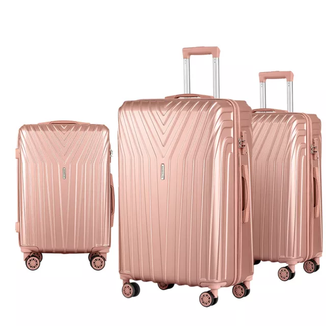 Wanderlite 3pc Luggage Trolley Set Suitcase Travel TSA Hard Case Carry On Pink