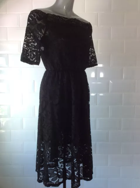 SIZE 10 - 12 Black Stretch Lace Dress Goth Steampunk Whitby Party ...