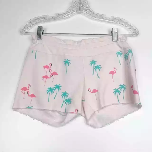 Wildfox Kids Shorts Size 14 Sweat Flamingo Palm Trees Pink Teal Cut Off Raw Edge