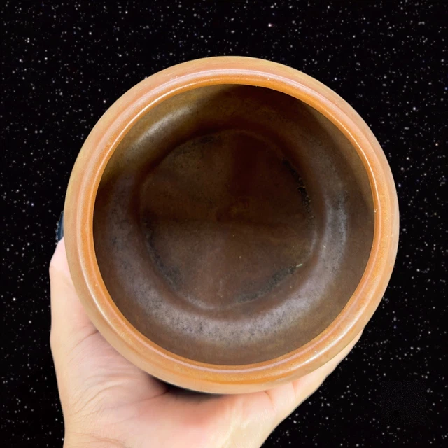Vintage Retro Art Pottery Bowl Planter Brown Glazed Pottery Ceramic Bowl Footed 2