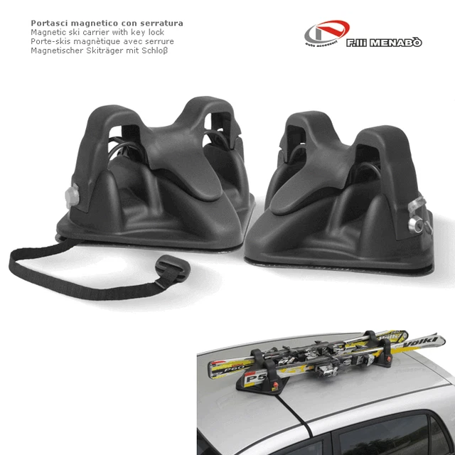 Porte-skis Et Snowboards Menabo Pour Barres De Toit - Capacité 4 Skis Ou 2 Surfs - Aluminium Argenté Neuf