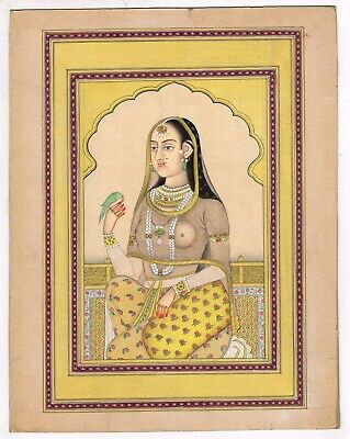 Miniature Portrait Peinture De Moghol Reine Fait à la Main Fine Art Sur Papier