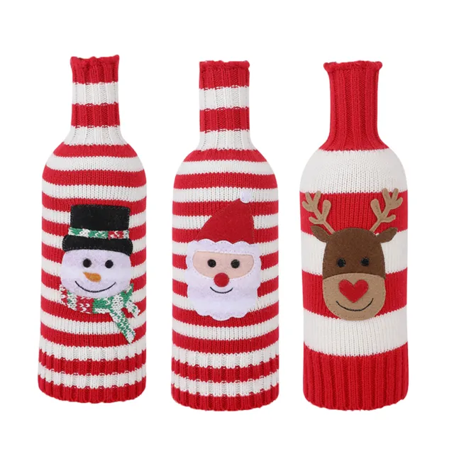 3PCS Christmas Wine Bottle Cover Bag Santa Reindeer Snowman Wine Bottle Sweater