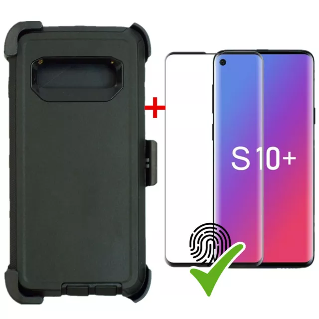 Black Heavy Duty Shockproof Case For Samsung Galaxy S10+Plus w/ Screen & Clip