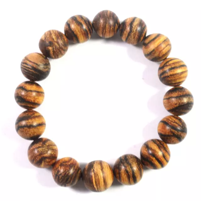 Bracelet de perles rondes zèbre en bois d'agar Aetoxylon, belle sélection...