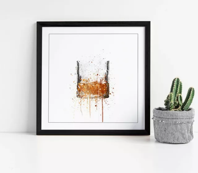 Whiskey Glass Splash Art Square Canvas Wall Art Float Effect/Frame/Poster Print 3