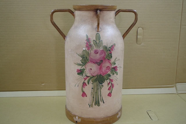 Antiguo Talla Redondeada Pintado Jarra de Leche 50 CM Aluminio