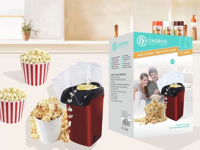 Machine à Popcorn Électrique Sans Huile JOCCA - 1200W - Prêt En 3 Min - Style Vintage