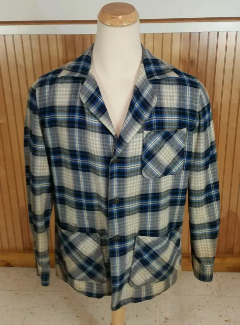 Vtg Distressed Arrow Shadow Plaid Sports Jacket Coat Blazer Work Shirt 50s Wool