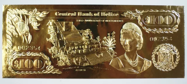 $100 Loss Of The Fishburn-First Gold Bank Notes of Belize w/ Presentation Card 2