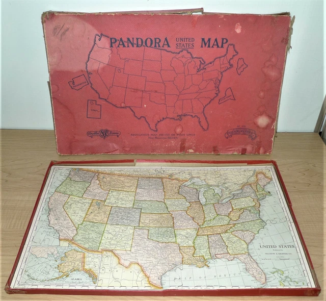 Pandora United States die-cut Map 49 states  Selchow & Righter Pre Hawaii No.519