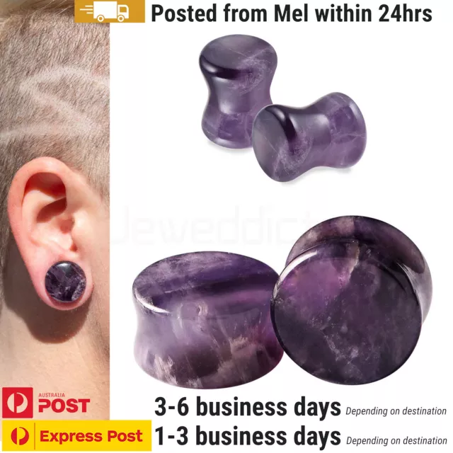 1 Pair Ear Piercing Plugs Amethyst Purple Stone Tunnels Stretcher Body Jewellery