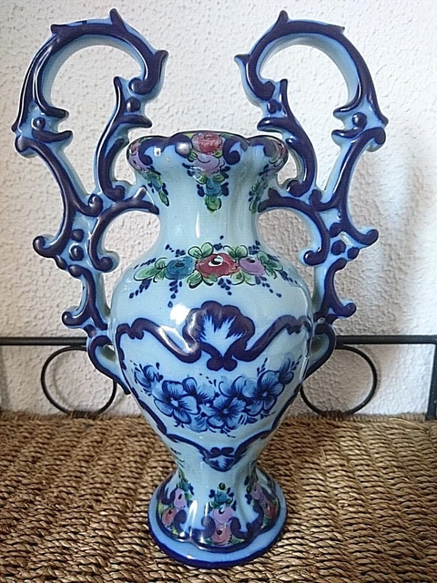 ANCIEN GRAND BEAU VASE EN PORCELAINE VALDDO ALCOBDED DU PORTUGAL1950 décor fleur